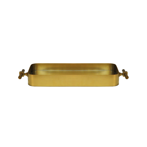Worlds Away - Klein Small Rounded Edge Tray In Antique Brass With Horn Handles And Inset Mirror - KLEIN BR - GreatFurnitureDeal