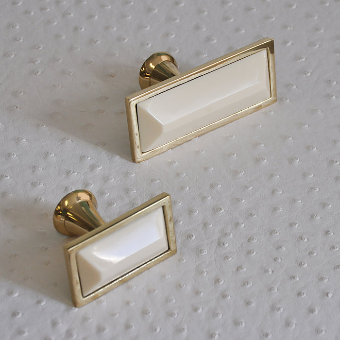 Worlds Away - Trent Large Brass Rectangle Knob With Inset Resin In Cream - TRENT HCRM - GreatFurnitureDeal