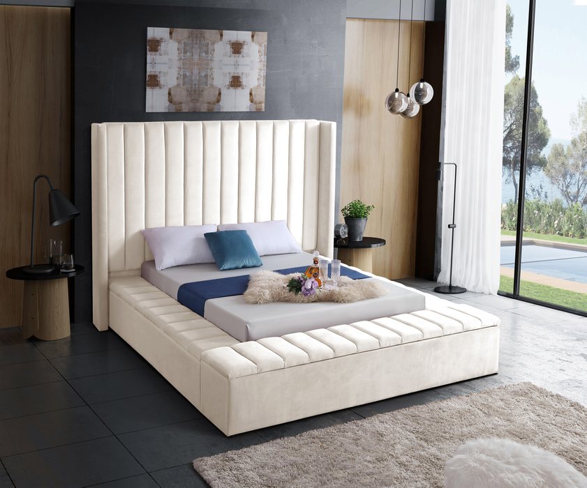 Meridian Furniture - Kiki Cream Velvet Upholstered Full Bed (3 Boxes) - KikiCream-F - GreatFurnitureDeal