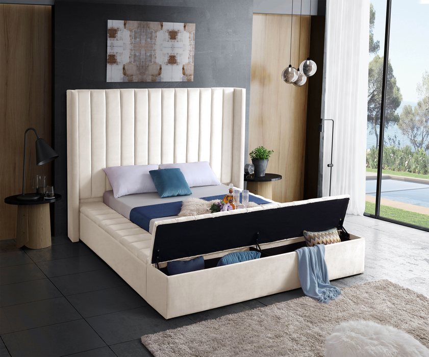 Meridian Furniture - Kiki Cream Velvet Upholstered Full Bed (3 Boxes) - KikiCream-F - GreatFurnitureDeal