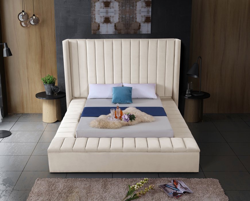 Meridian Furniture - Kiki Cream Velvet Upholstered Full Bed (3 Boxes) - KikiCream-F - GreatFurnitureDeal
