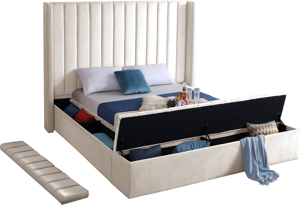 Meridian Furniture - Kiki Cream Velvet Upholstered Full Bed (3 Boxes) - KikiCream-F - GreatFurnitureDeal