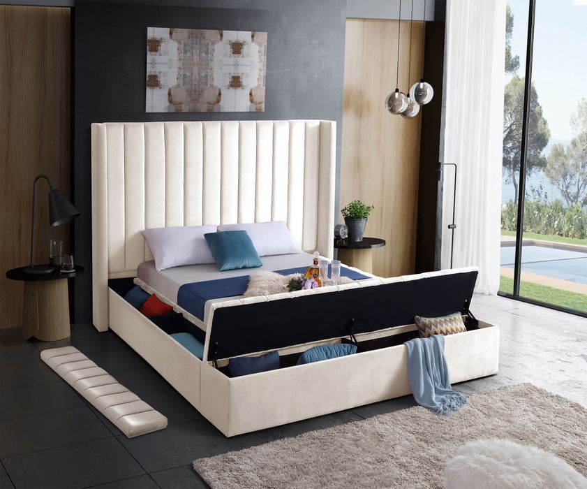 Meridian Furniture - Kiki Cream Velvet Upholstered Full Bed (3 Boxes) - KikiCream-F - GreatFurnitureDeal