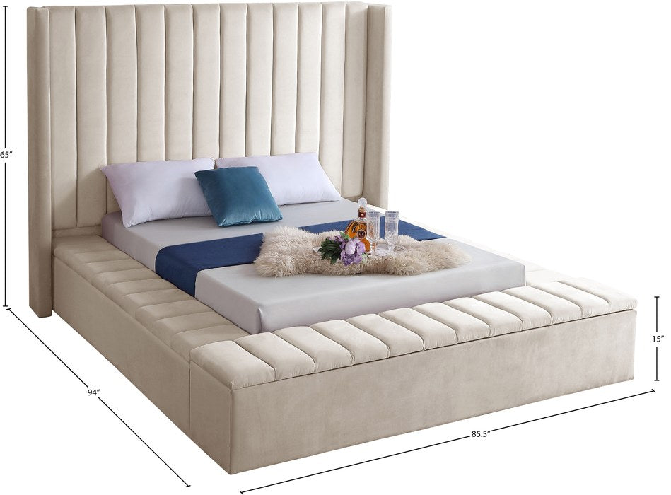 Meridian Furniture - Kiki Cream Velvet Upholstered Full Bed (3 Boxes) - KikiCream-F - GreatFurnitureDeal