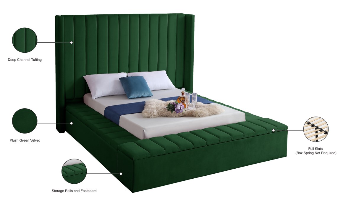Meridian Furniture - Kiki Green Velvet Upholstered Full Bed (3 Boxes) - KikiGreen-F - GreatFurnitureDeal