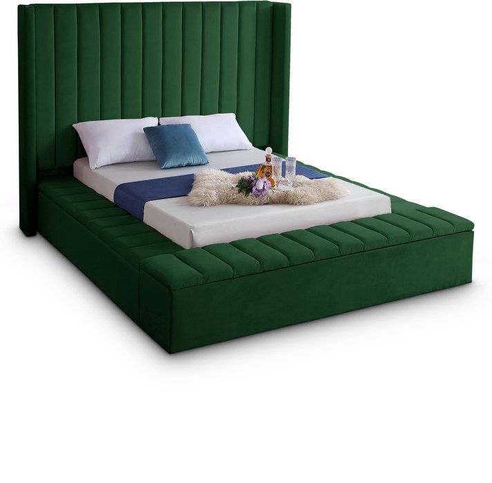Meridian Furniture - Kiki Green Velvet Upholstered Full Bed (3 Boxes) - KikiGreen-F - GreatFurnitureDeal