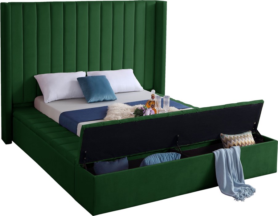 Meridian Furniture - Kiki Green Velvet Upholstered Full Bed (3 Boxes) - KikiGreen-F - GreatFurnitureDeal
