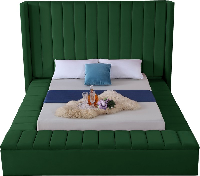 Meridian Furniture - Kiki Green Velvet Upholstered Full Bed (3 Boxes) - KikiGreen-F - GreatFurnitureDeal