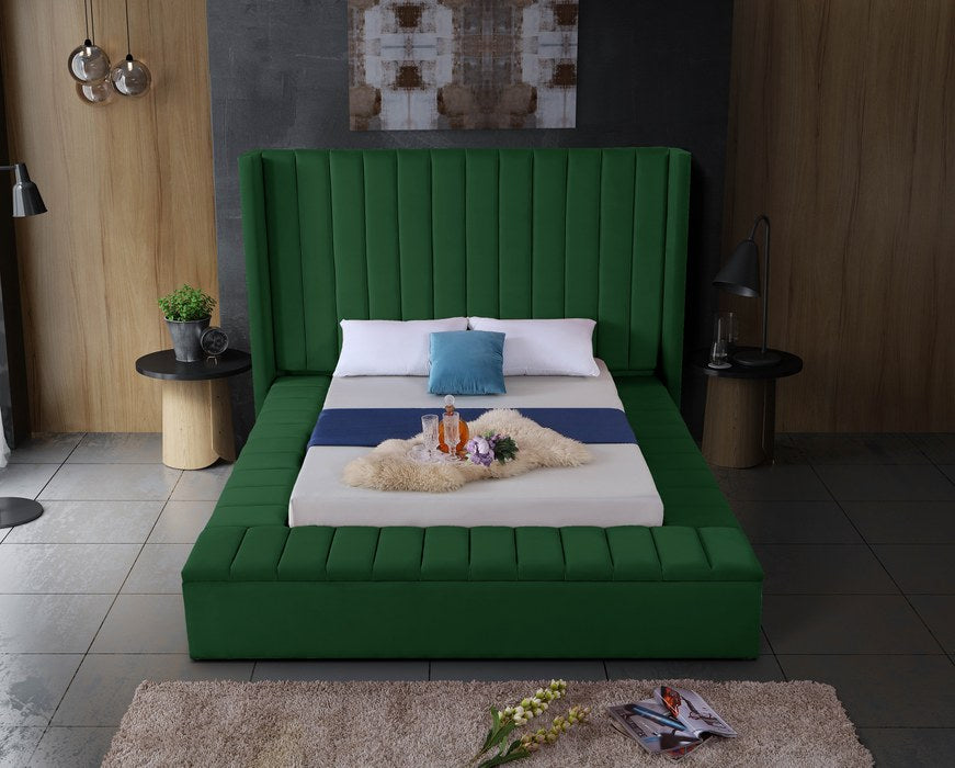 Meridian Furniture - Kiki Green Velvet Upholstered Full Bed (3 Boxes) - KikiGreen-F - GreatFurnitureDeal