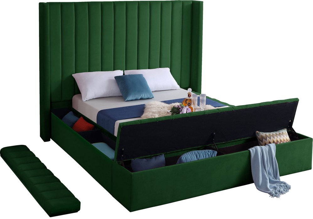 Meridian Furniture - Kiki Green Velvet Upholstered Full Bed (3 Boxes) - KikiGreen-F - GreatFurnitureDeal