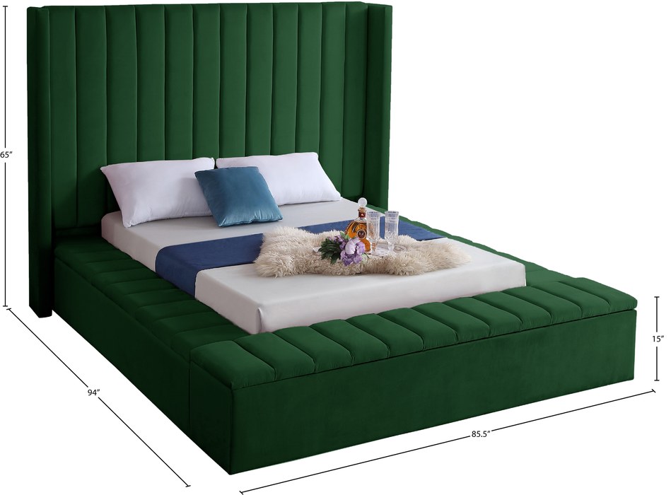 Meridian Furniture - Kiki Green Velvet Upholstered Full Bed (3 Boxes) - KikiGreen-F - GreatFurnitureDeal