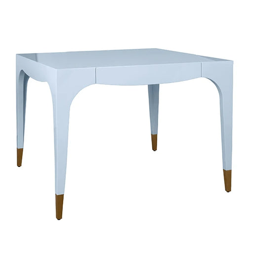 Worlds Away - Lacey Square Tapered Leg, Two Drawer Game Table With Antique Brass Foot Caps In Light Blue Lacquer - LACEY LB - GreatFurnitureDeal