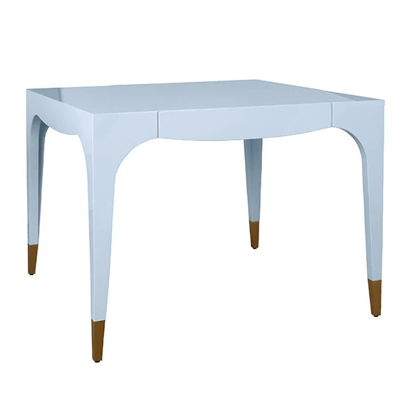 Worlds Away - Lacey Square Tapered Leg, Two Drawer Game Table With Antique Brass Foot Caps In Light Blue Lacquer - LACEY LB