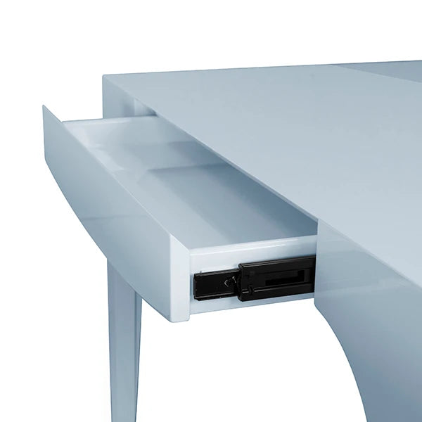 Worlds Away - Lacey Square Tapered Leg, Two Drawer Game Table With Antique Brass Foot Caps In Light Blue Lacquer - LACEY LB