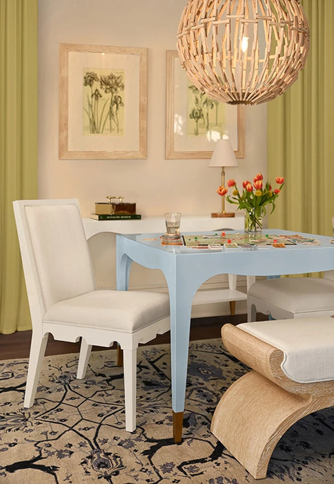 Worlds Away - Lacey Square Tapered Leg, Two Drawer Game Table With Antique Brass Foot Caps In Light Blue Lacquer - LACEY LB