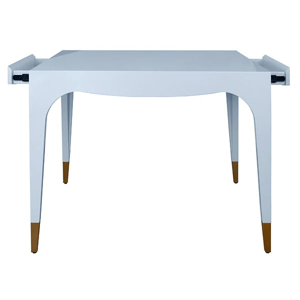 Worlds Away - Lacey Square Tapered Leg, Two Drawer Game Table With Antique Brass Foot Caps In Light Blue Lacquer - LACEY LB
