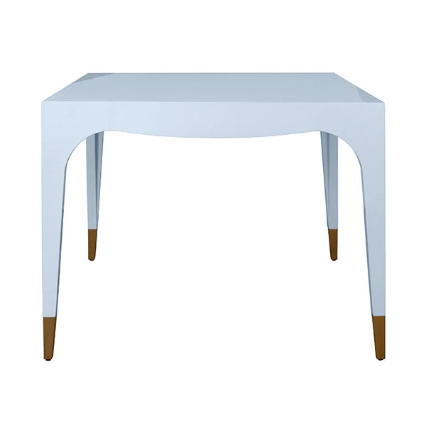 Worlds Away - Lacey Square Tapered Leg, Two Drawer Game Table With Antique Brass Foot Caps In Light Blue Lacquer - LACEY LB