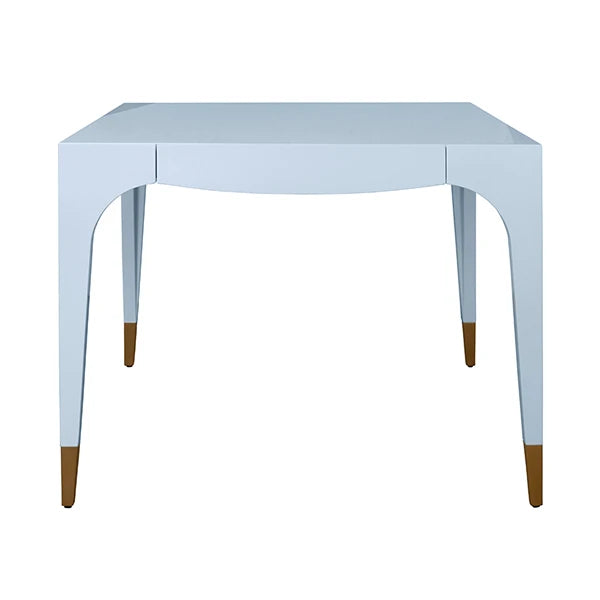 Worlds Away - Lacey Square Tapered Leg, Two Drawer Game Table With Antique Brass Foot Caps In Light Blue Lacquer - LACEY LB
