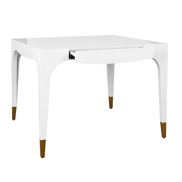 Worlds Away - Lacey Square Tapered Leg Two Drawer Game Table With Antique Brass Foot Caps In White Lacquer - LACEY WH