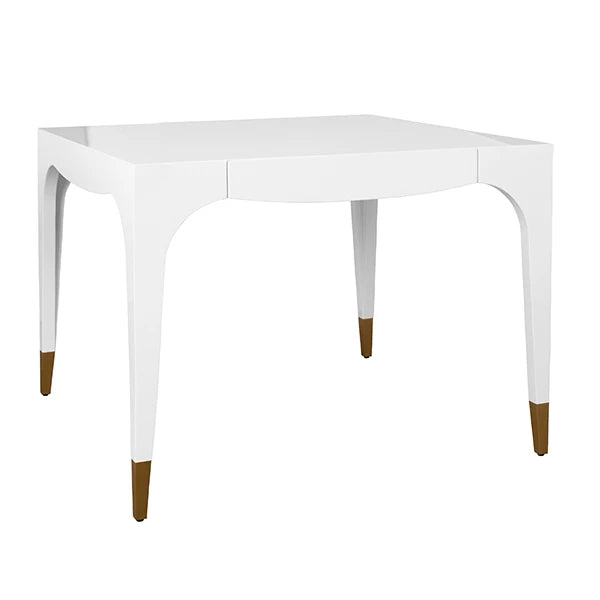Worlds Away - Lacey Square Tapered Leg Two Drawer Game Table With Antique Brass Foot Caps In White Lacquer - LACEY WH