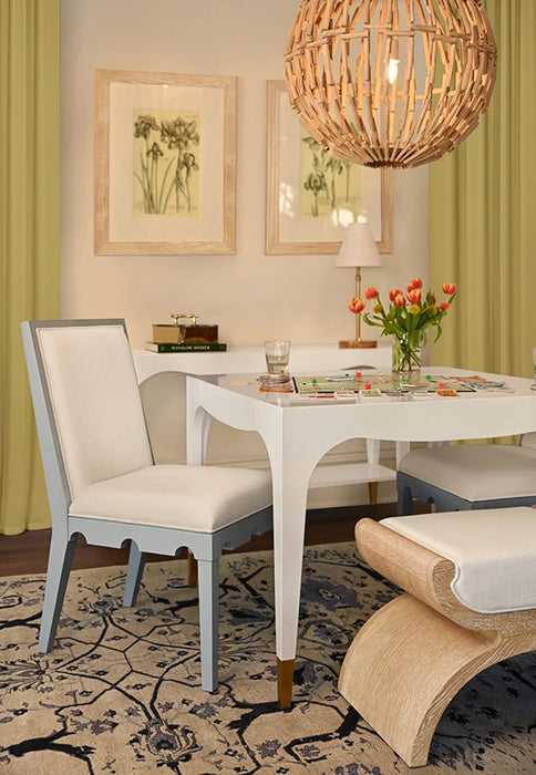 Worlds Away - Lacey Square Tapered Leg Two Drawer Game Table With Antique Brass Foot Caps In White Lacquer - LACEY WH