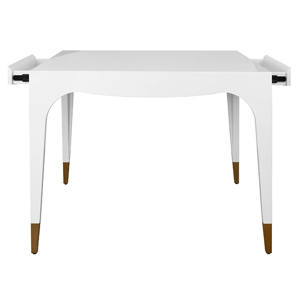 Worlds Away - Lacey Square Tapered Leg Two Drawer Game Table With Antique Brass Foot Caps In White Lacquer - LACEY WH