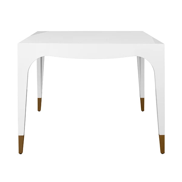 Worlds Away - Lacey Square Tapered Leg Two Drawer Game Table With Antique Brass Foot Caps In White Lacquer - LACEY WH