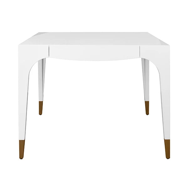 Worlds Away - Lacey Square Tapered Leg Two Drawer Game Table With Antique Brass Foot Caps In White Lacquer - LACEY WH