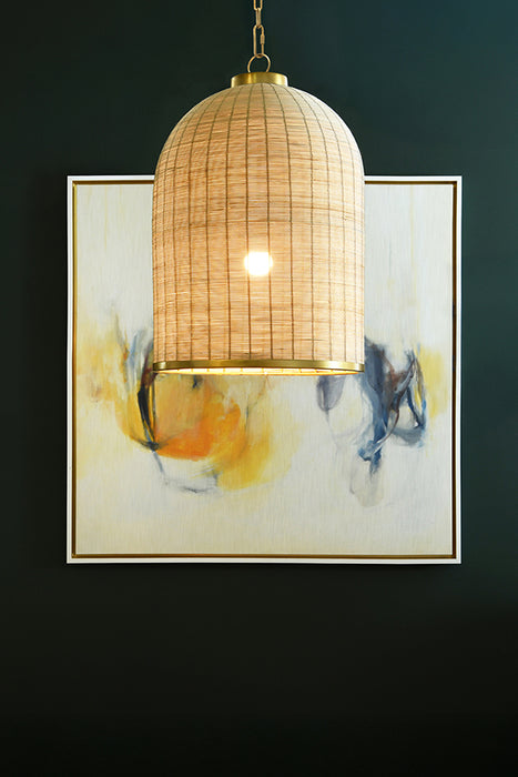 Worlds Away - Laken Bell Shaped Natural Rattan Pendant with Satin Brass Trim - LAKEN - GreatFurnitureDeal