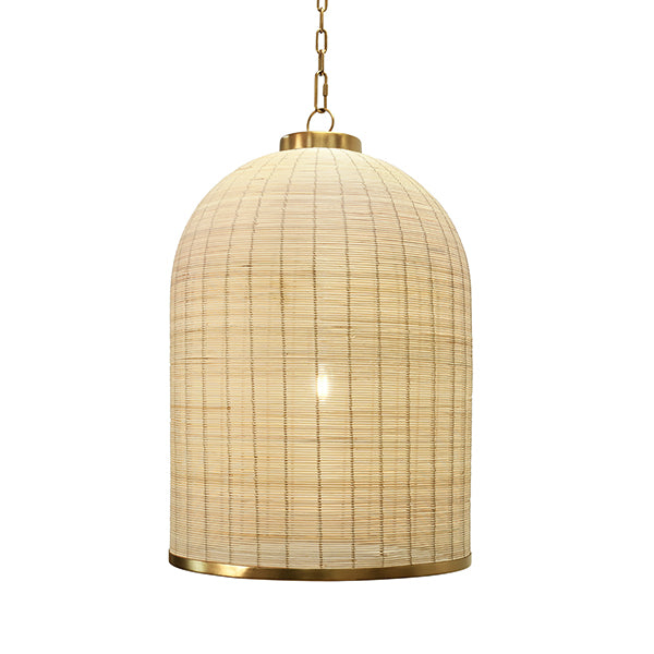 Worlds Away - Laken Bell Shaped Natural Rattan Pendant with Satin Brass Trim - LAKEN - GreatFurnitureDeal