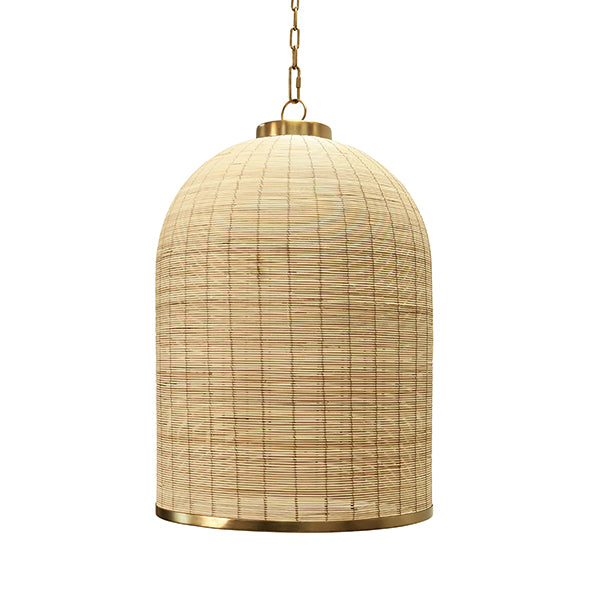 Worlds Away - Laken Bell Shaped Natural Rattan Pendant with Satin Brass Trim - LAKEN - GreatFurnitureDeal
