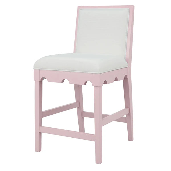 Worlds Away - Lanister Square Back Counter Stool With Decorative Apron In Matte Pink Lacquer With Performance White Linen Upholstery - LANISTER CS PI