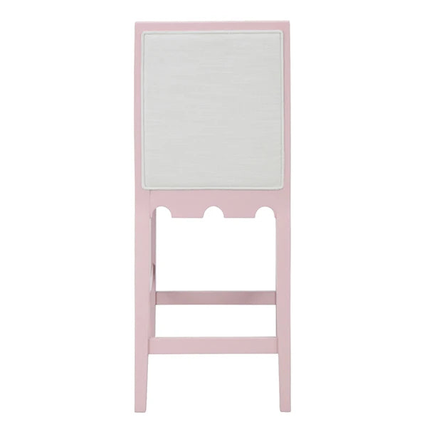 Worlds Away - Lanister Square Back Counter Stool With Decorative Apron In Matte Pink Lacquer With Performance White Linen Upholstery - LANISTER CS PI