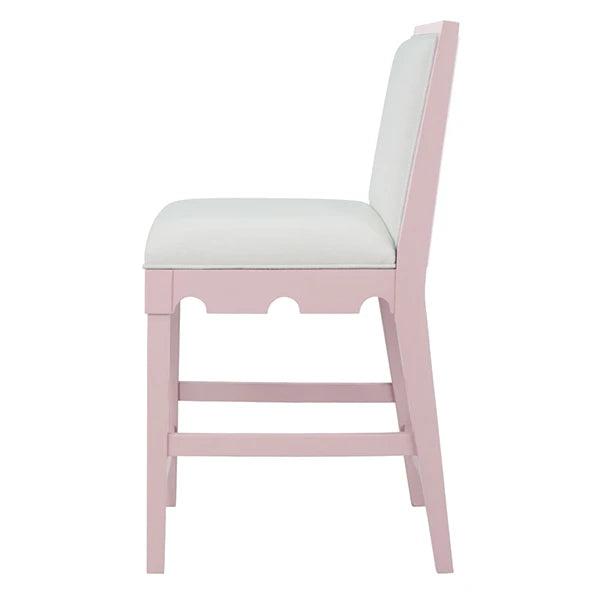 Worlds Away - Lanister Square Back Counter Stool With Decorative Apron In Matte Pink Lacquer With Performance White Linen Upholstery - LANISTER CS PI