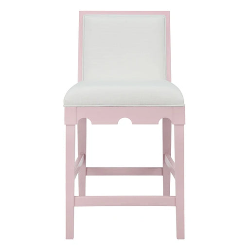Worlds Away - Lanister Square Back Counter Stool With Decorative Apron In Matte Pink Lacquer With Performance White Linen Upholstery - LANISTER CS PI - GreatFurnitureDeal