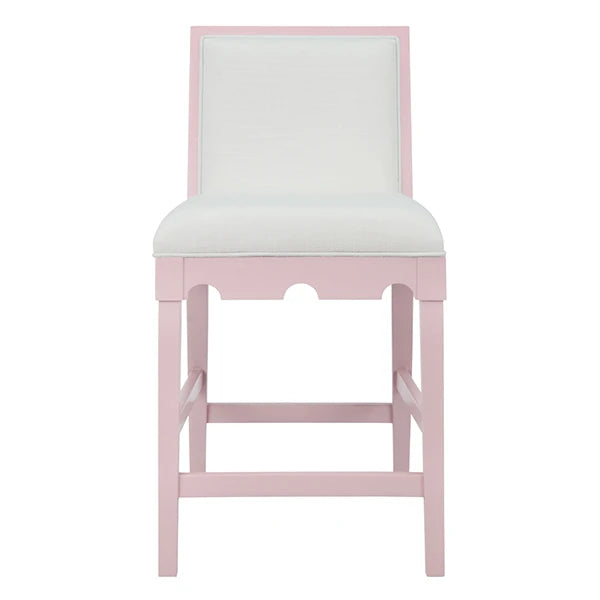 Worlds Away - Lanister Square Back Counter Stool With Decorative Apron In Matte Pink Lacquer With Performance White Linen Upholstery - LANISTER CS PI