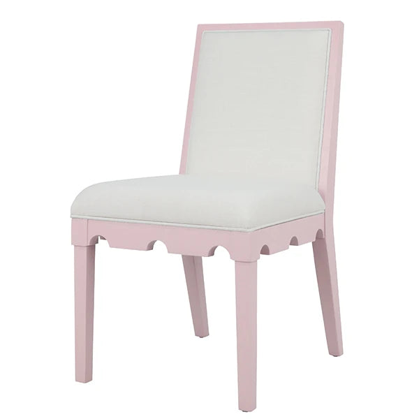 Worlds Away - Lanister Square Back Dining Chair With Decorative Apron In Matte Pink Lacquer With Performance White Linen Upholstery - LANISTER PI