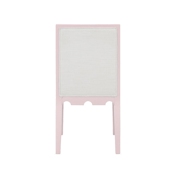 Worlds Away - Lanister Square Back Dining Chair With Decorative Apron In Matte Pink Lacquer With Performance White Linen Upholstery - LANISTER PI