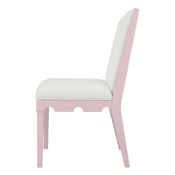 Worlds Away - Lanister Square Back Dining Chair With Decorative Apron In Matte Pink Lacquer With Performance White Linen Upholstery - LANISTER PI