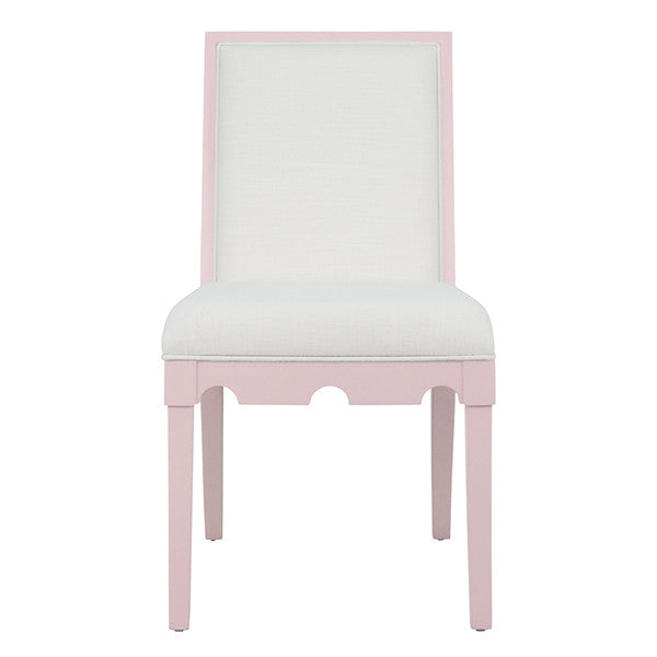 Worlds Away - Lanister Square Back Dining Chair With Decorative Apron In Matte Pink Lacquer With Performance White Linen Upholstery - LANISTER PI