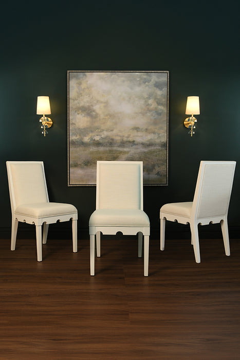 Worlds Away - Lanister Square Back Dining Chair With Decorative Apron In Matte White Lacquer - LANISTER WH - GreatFurnitureDeal