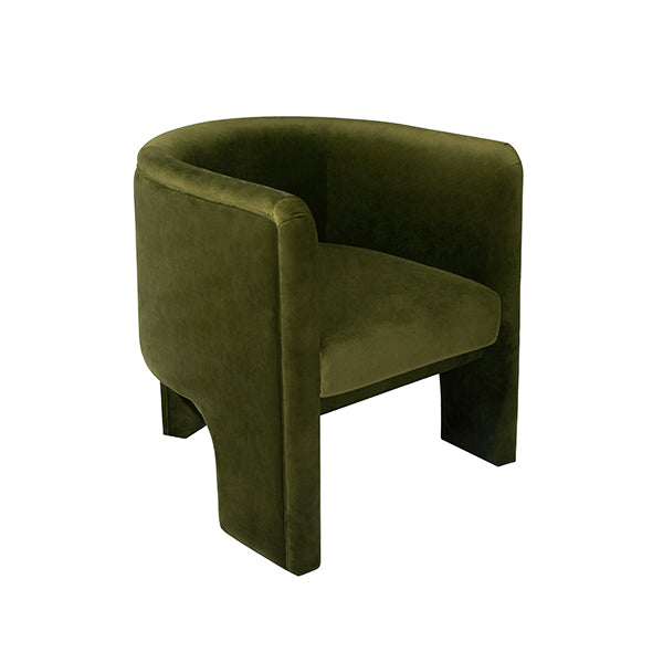Worlds Away - Lansky Three Leg Fully Upholstered Barrel Chair in Olive Velvet - LANSKY OLV - GreatFurnitureDeal