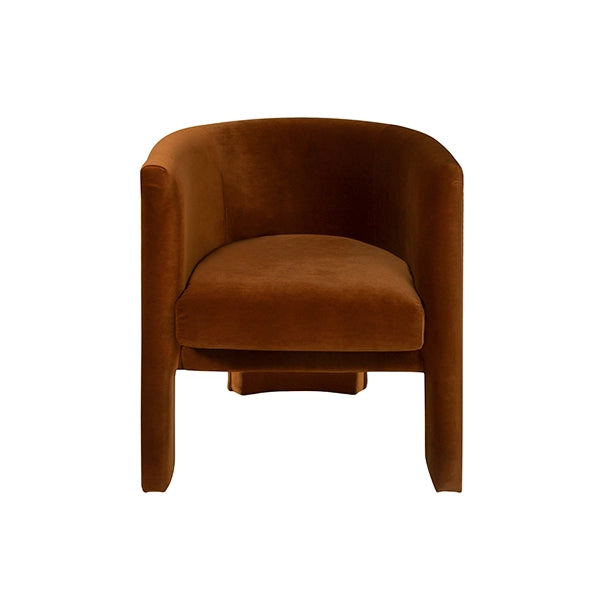 Worlds Away - Lansky Three Leg Fully Upholstered Barrel Chair in Rust Velvet - LANSKY RST
