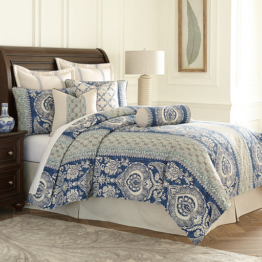 AICO Furniture - La Rochelle 9 Piece Queen Comforter Set - Cadet - BCS-QS09-LARCH-CAD - GreatFurnitureDeal