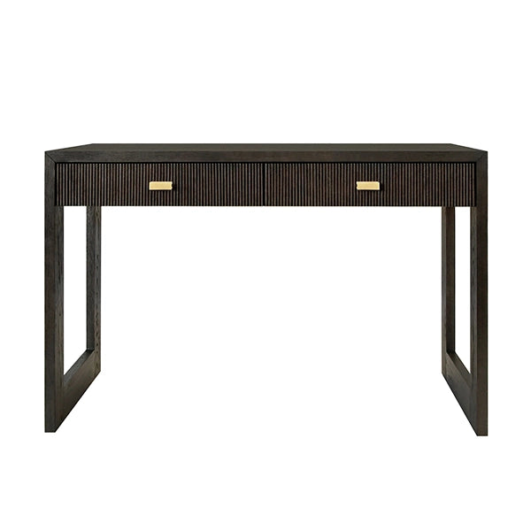 Worlds Away - Larkin Two Drawer Desk With Fluted Detail in Dark Espresso Oak - LARKIN ES - GreatFurnitureDeal
