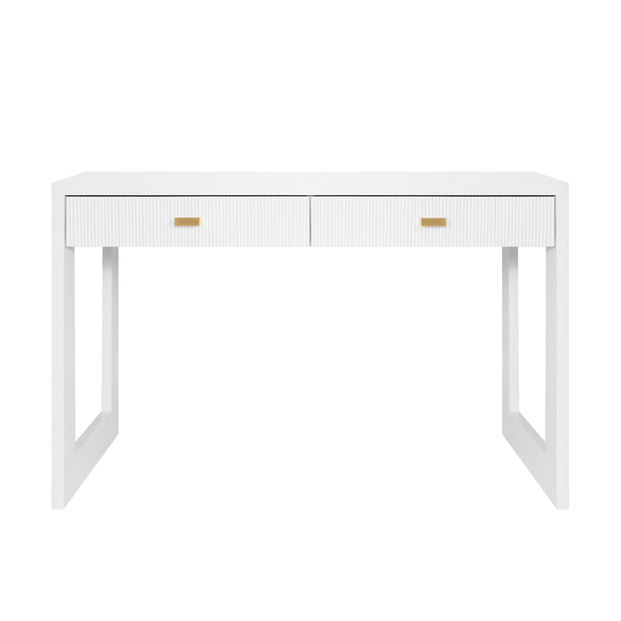 Worlds Away - Larkin Two Drawer Desk With Fluted Detail in Matte White Lacquer - LARKIN WH - GreatFurnitureDeal