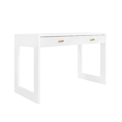 Worlds Away - Larkin Two Drawer Desk With Fluted Detail in Matte White Lacquer - LARKIN WH - GreatFurnitureDeal