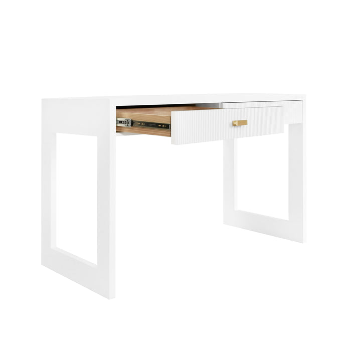 Worlds Away - Larkin Two Drawer Desk With Fluted Detail in Matte White Lacquer - LARKIN WH - GreatFurnitureDeal