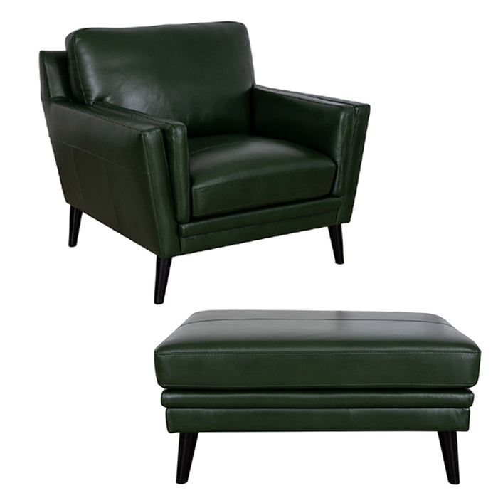 Mariano Italian Leather Furniture - Lauren Chair with Ottoman in Bottle Green - LAUREN-CO - GreatFurnitureDeal