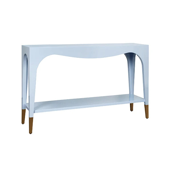 Worlds Away - Laverne Two Tier Tapered Leg Console With Antique Brass Foot Caps In Light Blue Lacquer - LAVERNE LB